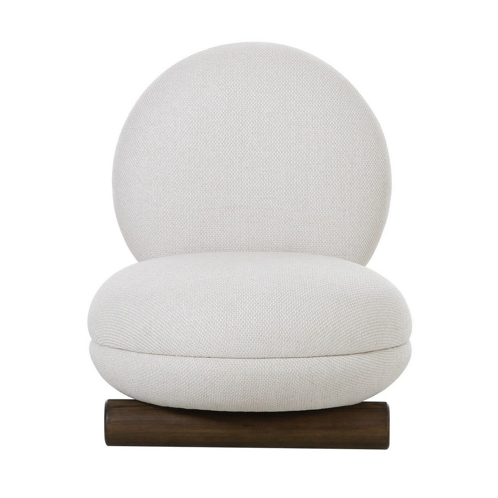 Benjara 28 Inch Accent Chair, Off White Polyester, Modern Low Round Seat And Back