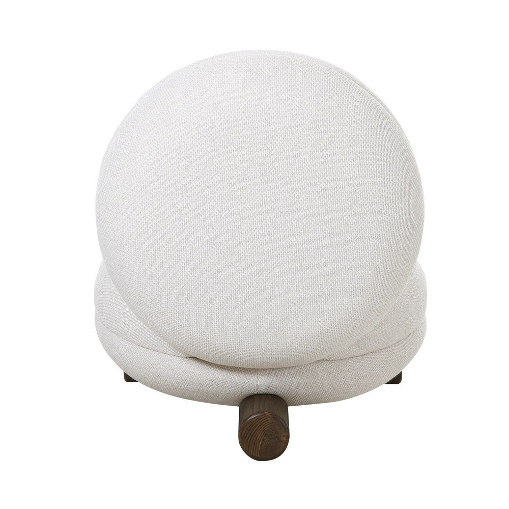 Benjara 28 Inch Accent Chair, Off White Polyester, Modern Low Round Seat And Back