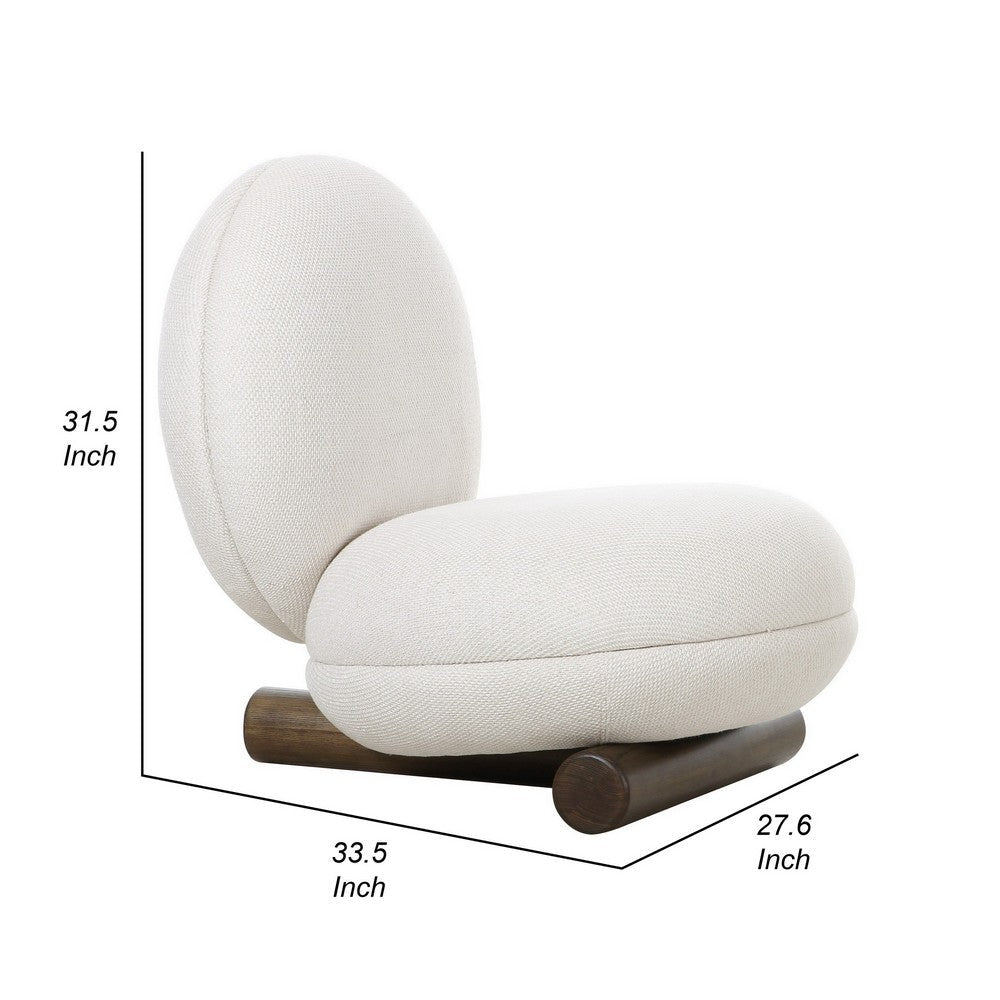Benjara 28 Inch Accent Chair, Off White Polyester, Modern Low Round Seat And Back
