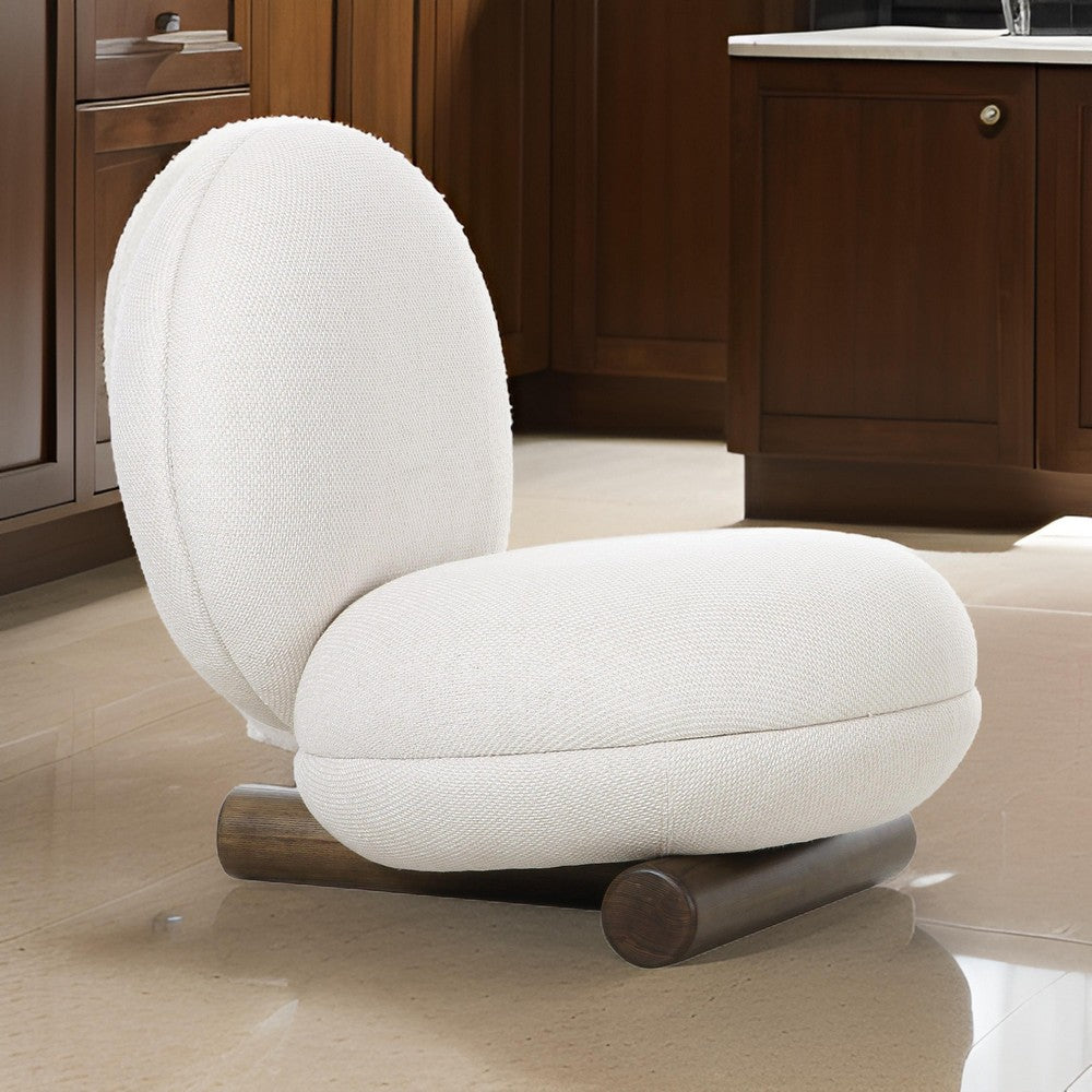 Benjara 28 Inch Accent Chair, Off White Polyester, Modern Low Round Seat And Back