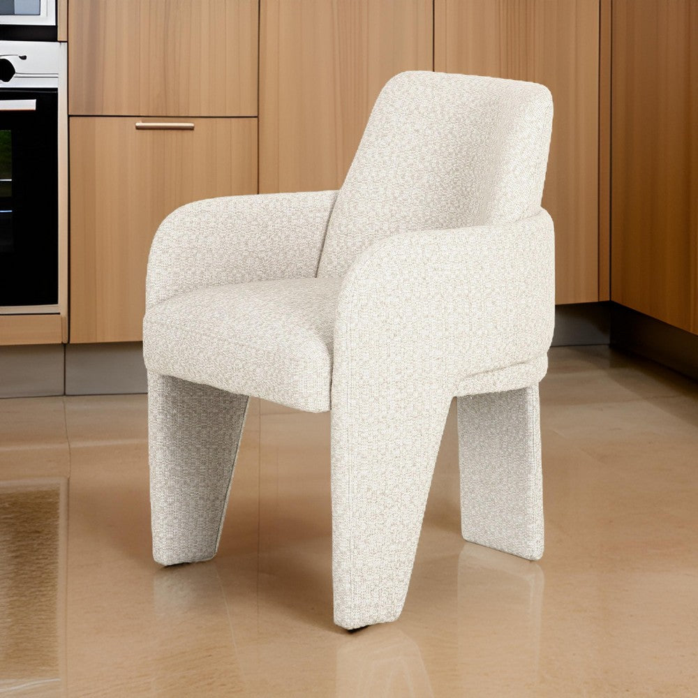 Benjara 24 Inch Dining Chair, Windsor Back, 3 Panel Legs, Soft Beige Linen Fabric