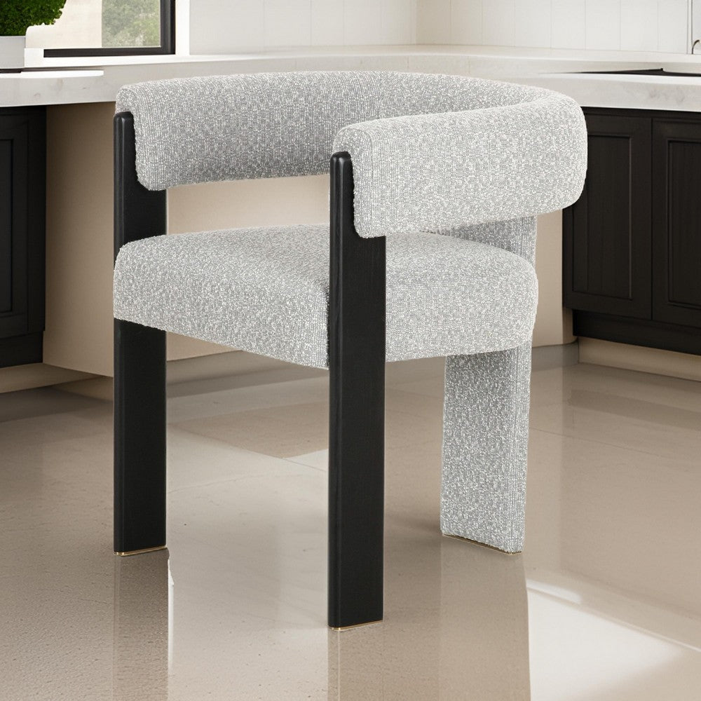 Benjara Anta Dining Chair, Curved Modern Art Style, Light Gray Polyester Blend