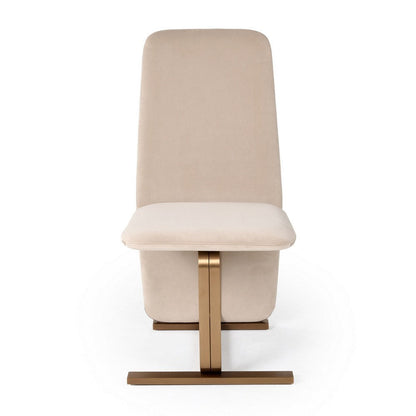 Benjara Cid Jim 19 Inch Dining Chair Set of 2, Beige Velvet Fabric, Brushed Brass