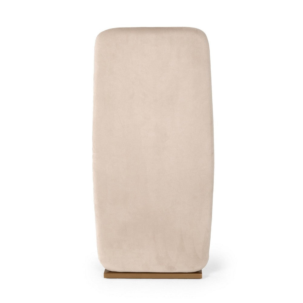 Benjara Cid Jim 19 Inch Dining Chair Set of 2, Beige Velvet Fabric, Brushed Brass