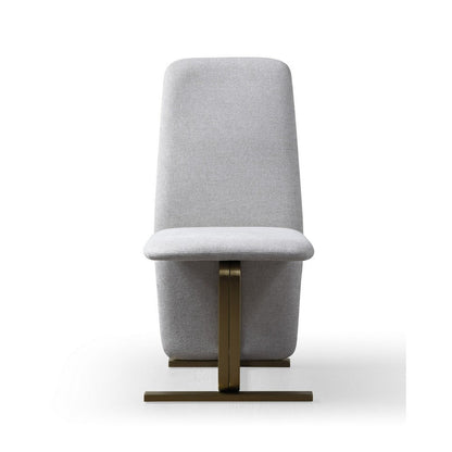 Benjara Cid Jim 19 Inch Dining Chair Set of 2, Gray Linen, Brushed Brass Steel Base