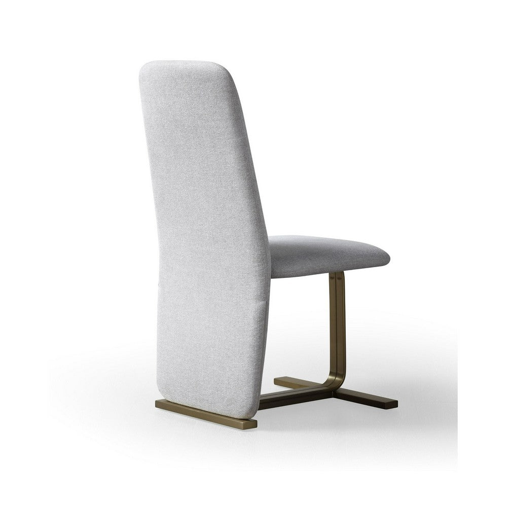 Benjara Cid Jim 19 Inch Dining Chair Set of 2, Gray Linen, Brushed Brass Steel Base