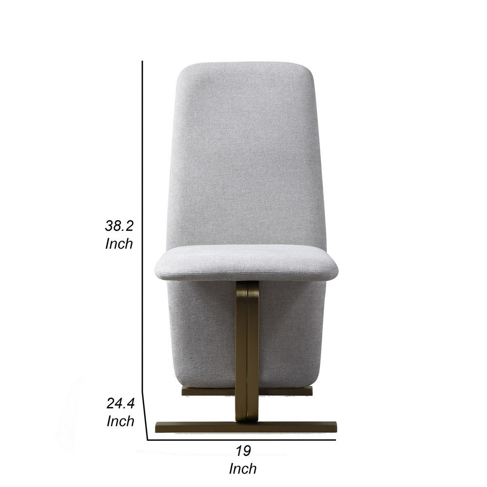 Benjara Cid Jim 19 Inch Dining Chair Set of 2, Gray Linen, Brushed Brass Steel Base
