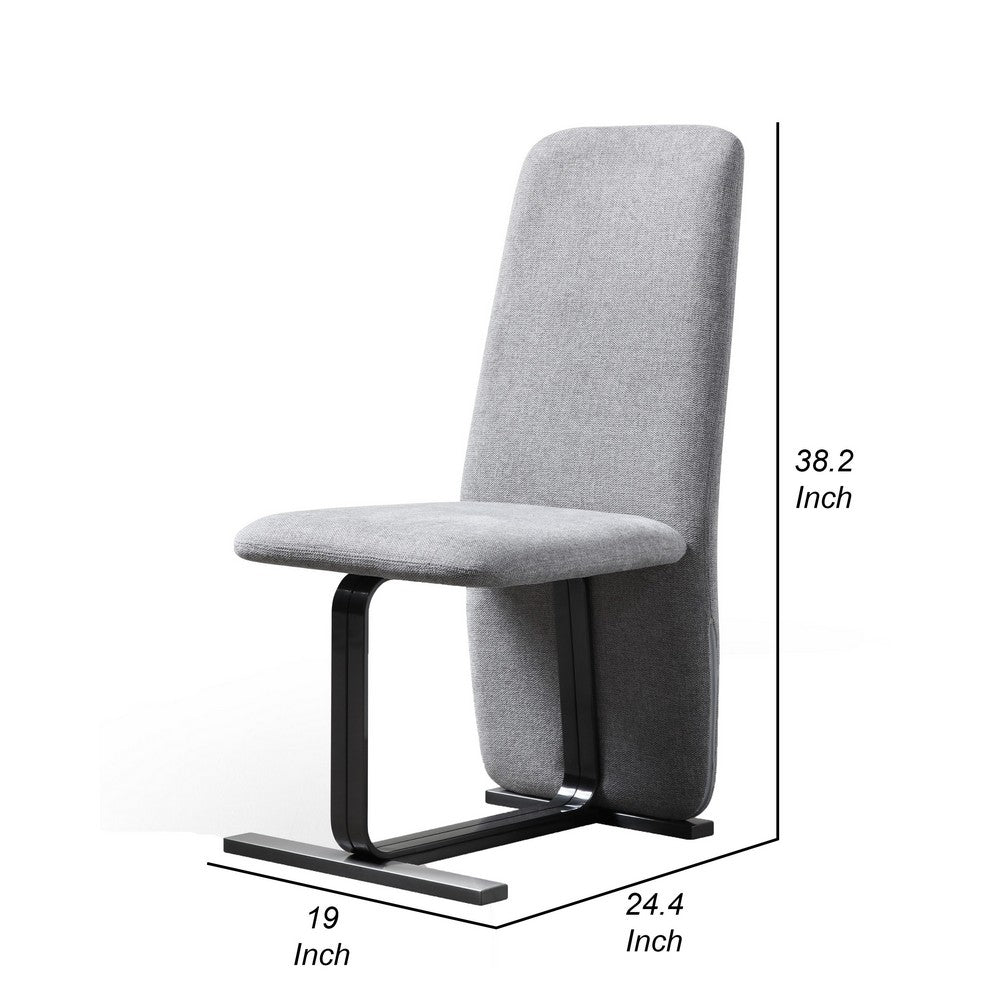 Benjara Cid Jim 19 Inch Dining Chair Set of 2, Gray Linen, Sturdy Steel Frame