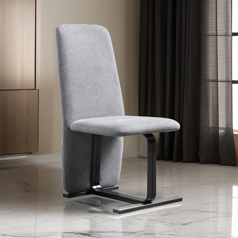 Benjara Cid Jim 19 Inch Dining Chair Set of 2, Gray Linen, Sturdy Steel Frame