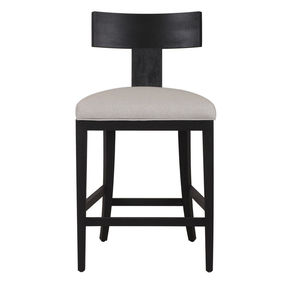 Benjara Cid Sten 27 Inch Counter Height Chair, T Shape Back, Beige Linen, Black