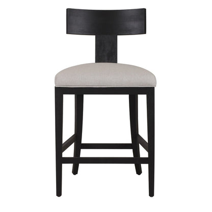 Benjara Cid Sten 27 Inch Counter Height Chair, T Shape Back, Beige Linen, Black
