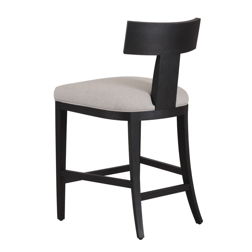 Benjara Cid Sten 27 Inch Counter Height Chair, T Shape Back, Beige Linen, Black