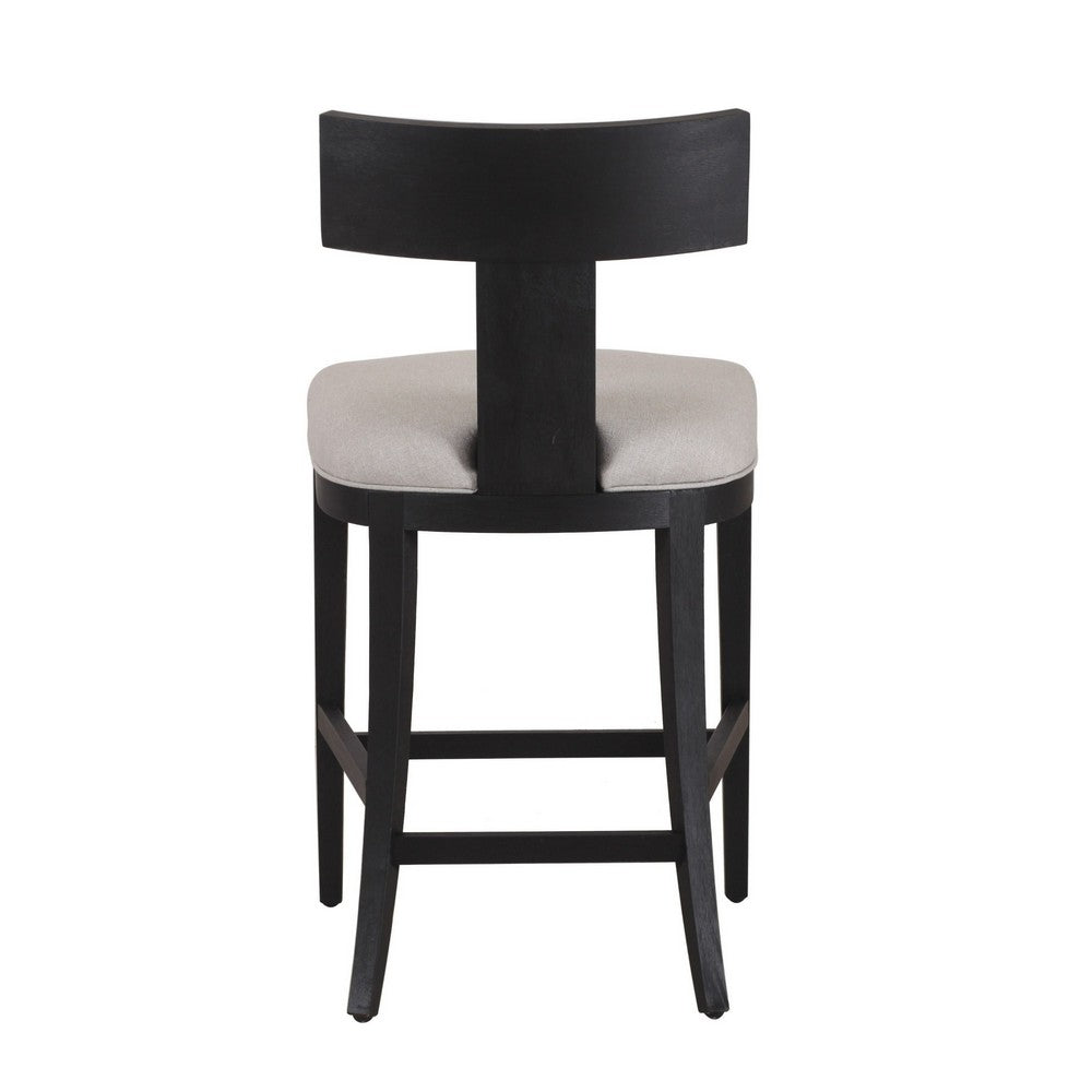 Benjara Cid Sten 27 Inch Counter Height Chair, T Shape Back, Beige Linen, Black