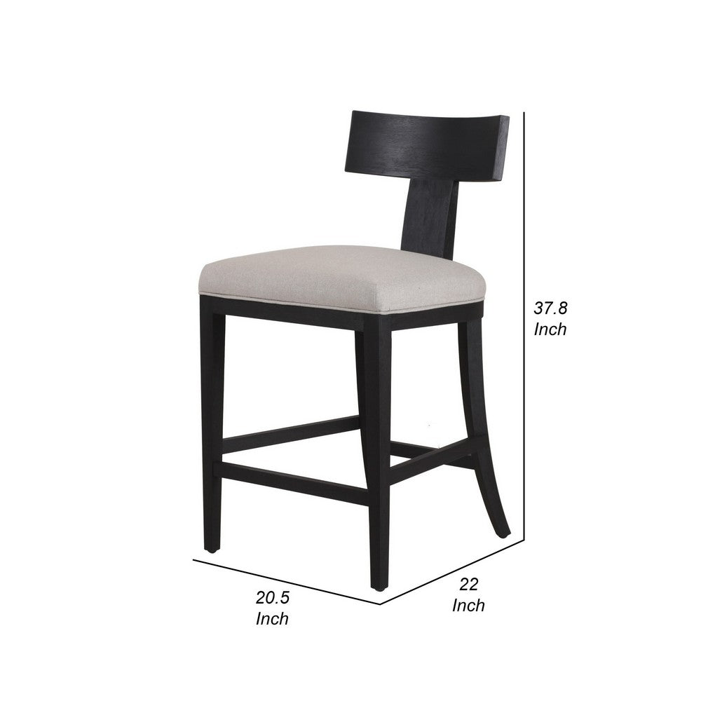 Benjara Cid Sten 27 Inch Counter Height Chair, T Shape Back, Beige Linen, Black