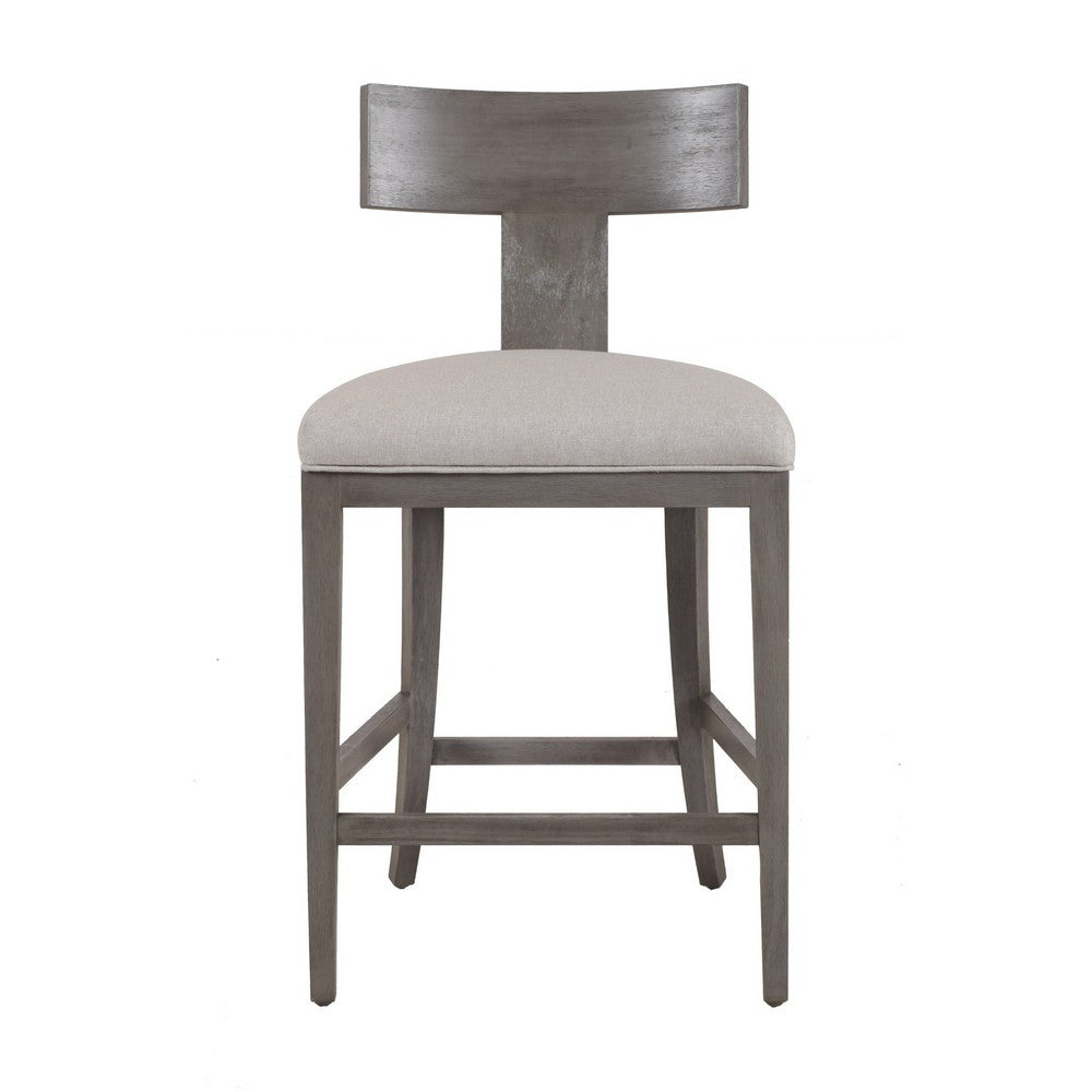 Benjara Cid Sten 27 Inch Counter Height Chair, T Shape Back, Soft Beige Linen, Gray