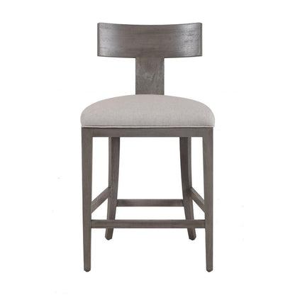 Benjara Cid Sten 27 Inch Counter Height Chair, T Shape Back, Soft Beige Linen, Gray