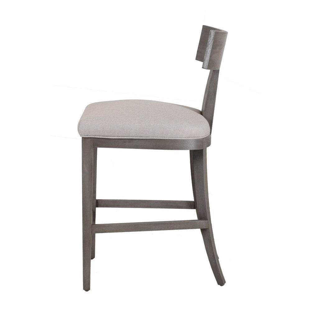 Benjara Cid Sten 27 Inch Counter Height Chair, T Shape Back, Soft Beige Linen, Gray