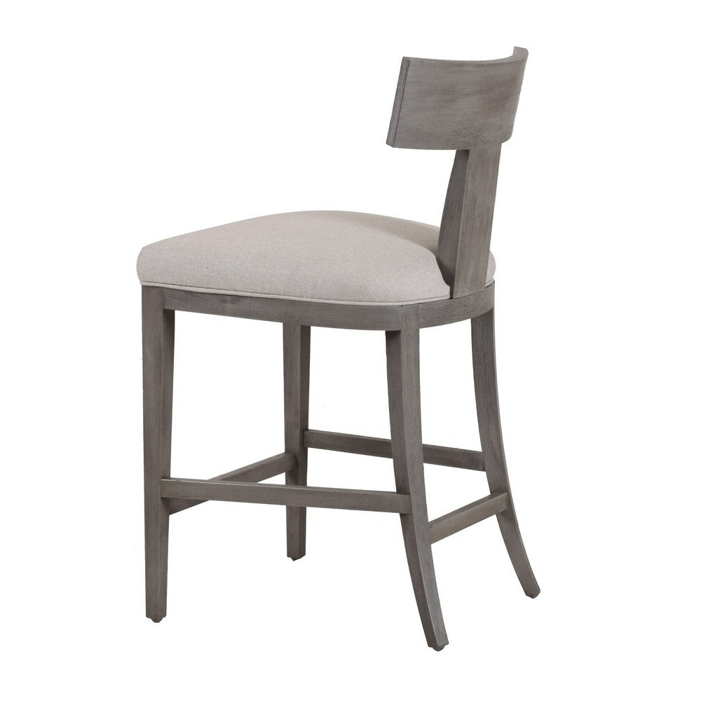 Benjara Cid Sten 27 Inch Counter Height Chair, T Shape Back, Soft Beige Linen, Gray