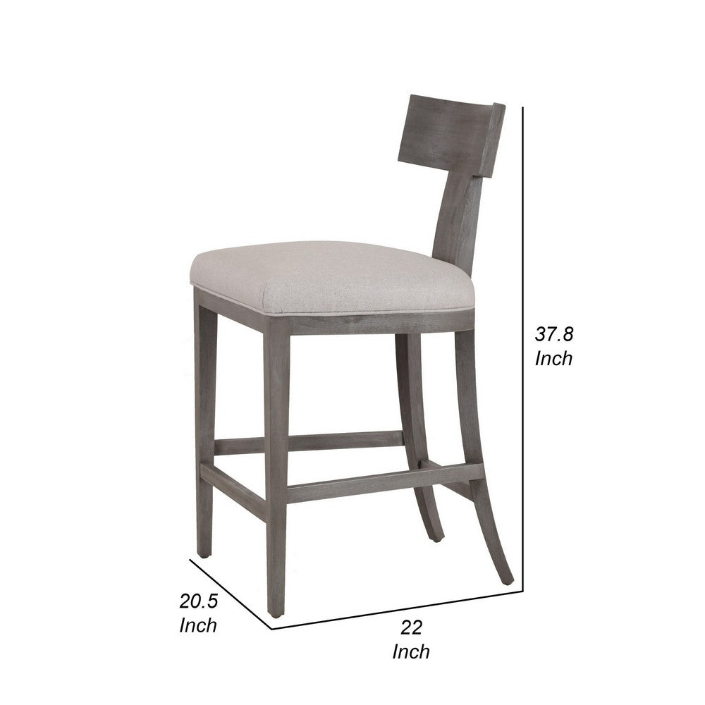 Benjara Cid Sten 27 Inch Counter Height Chair, T Shape Back, Soft Beige Linen, Gray