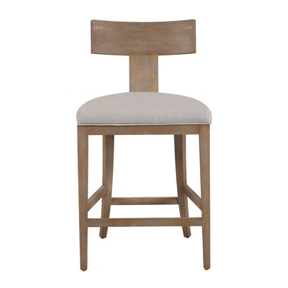 Benjara Cid Sten 27 Inch Counter Height Chair, T Shape Back, Beige Linen, Brown