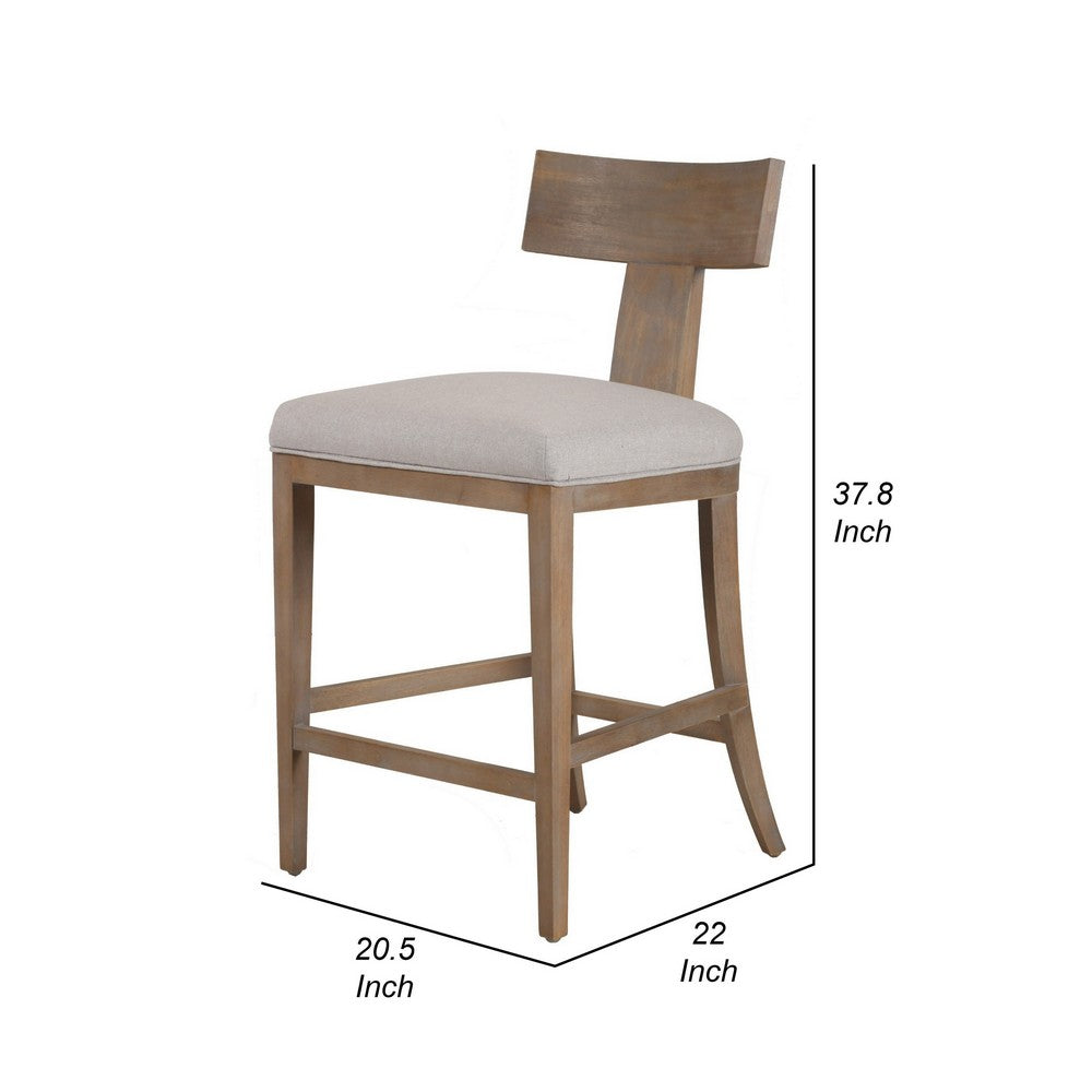 Benjara Cid Sten 27 Inch Counter Height Chair, T Shape Back, Beige Linen, Brown