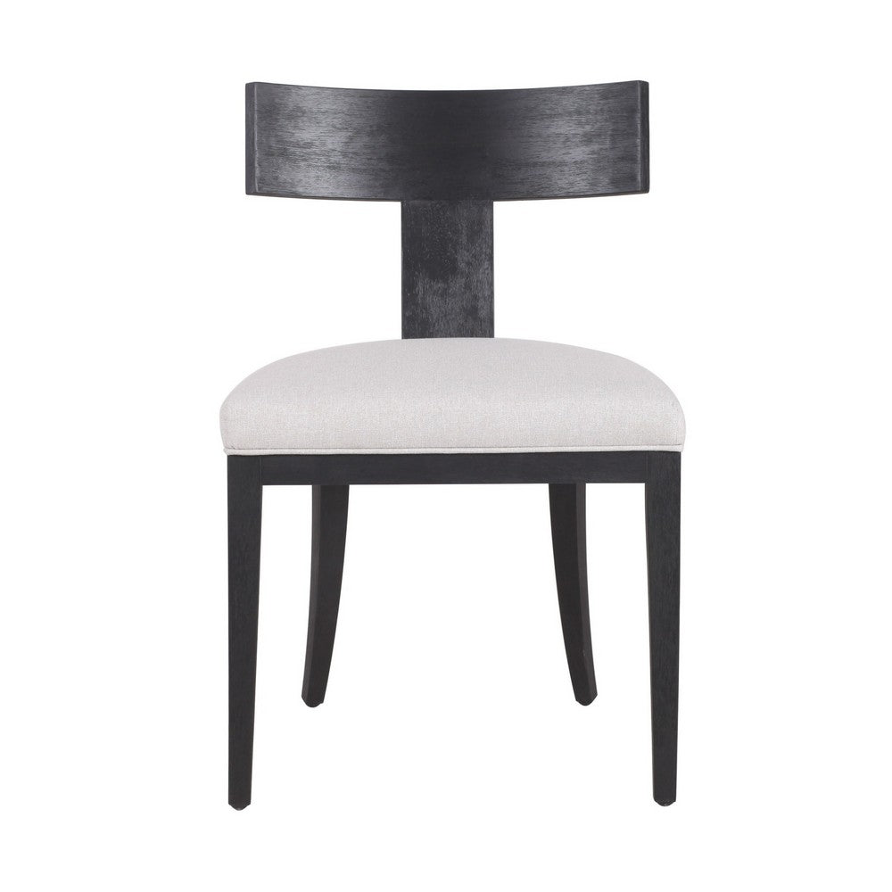 Benjara Cid Sten 21 Inch Dining Chair Set of 2, T Shape Back, Beige Linen, Black