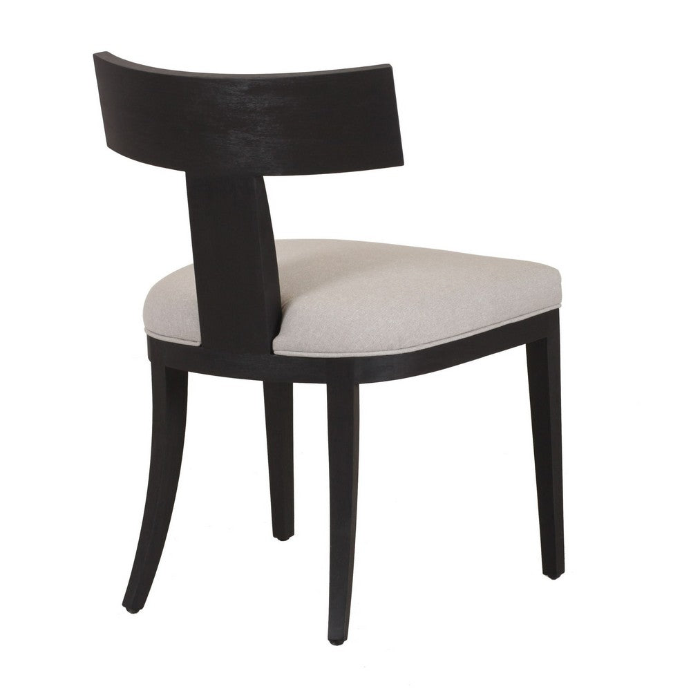 Benjara Cid Sten 21 Inch Dining Chair Set of 2, T Shape Back, Beige Linen, Black