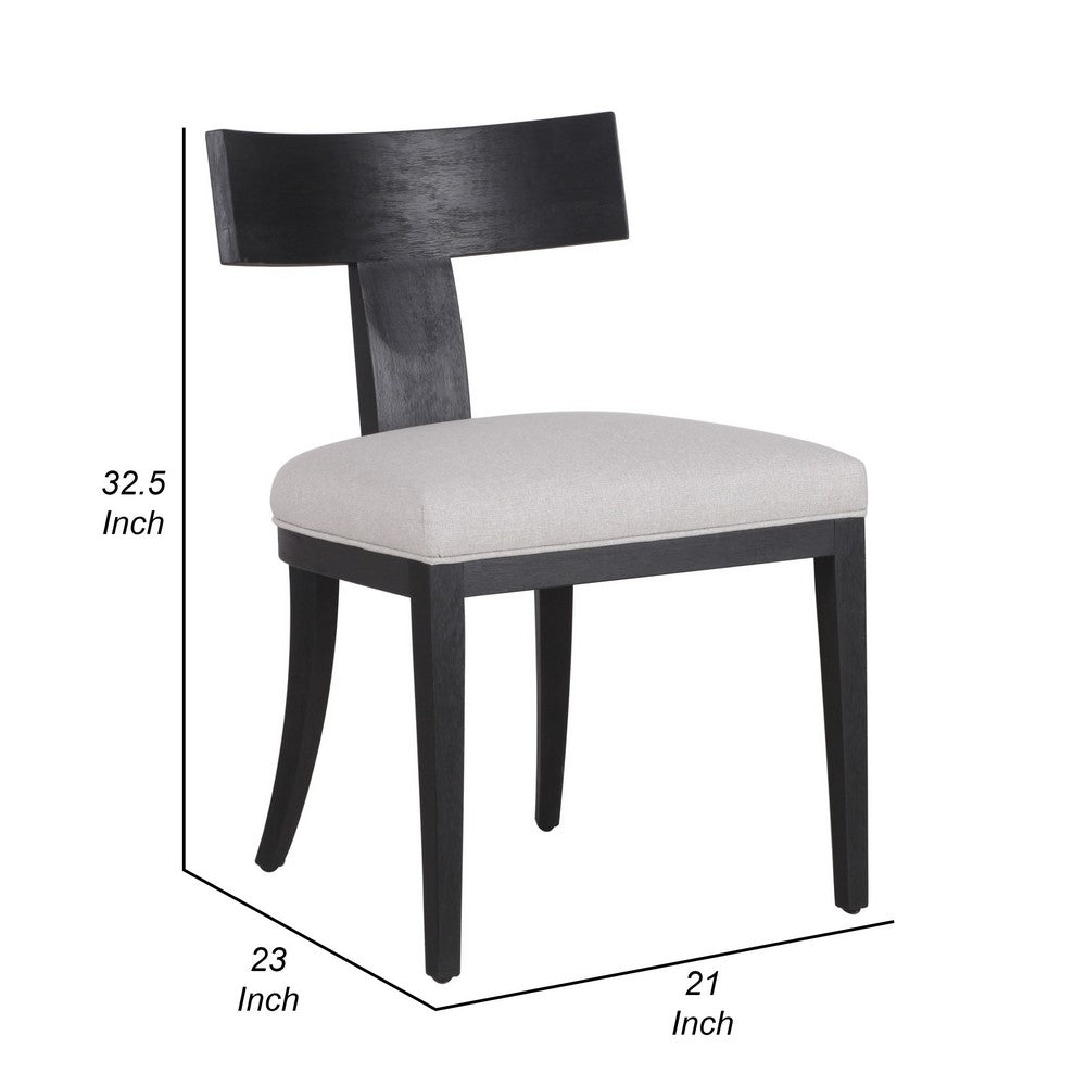 Benjara Cid Sten 21 Inch Dining Chair Set of 2, T Shape Back, Beige Linen, Black