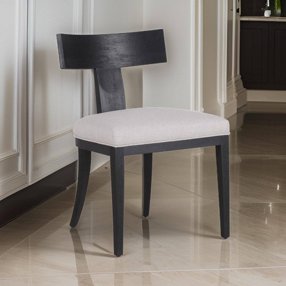 Benjara Cid Sten 21 Inch Dining Chair Set of 2, T Shape Back, Beige Linen, Black