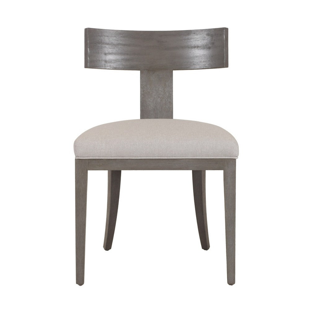 Benjara Cid Sten 21 Inch Dining Chair Set of 2, T Shape Back, Beige Linen, Gray