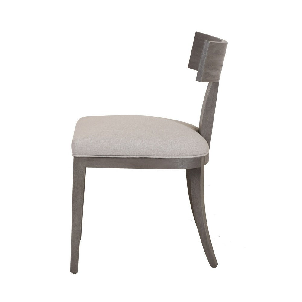 Benjara Cid Sten 21 Inch Dining Chair Set of 2, T Shape Back, Beige Linen, Gray