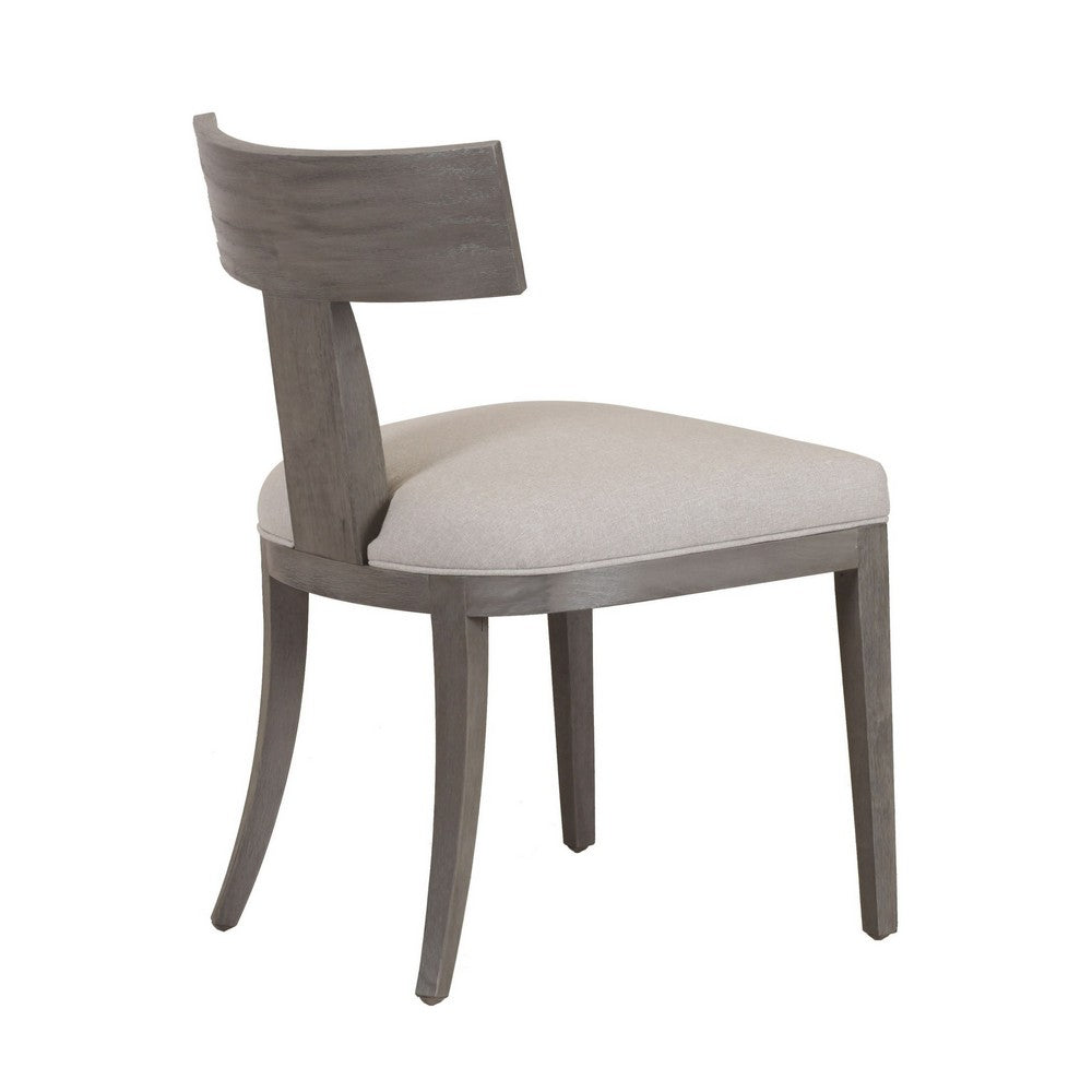 Benjara Cid Sten 21 Inch Dining Chair Set of 2, T Shape Back, Beige Linen, Gray