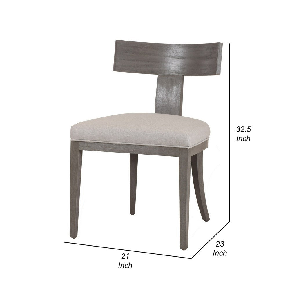 Benjara Cid Sten 21 Inch Dining Chair Set of 2, T Shape Back, Beige Linen, Gray