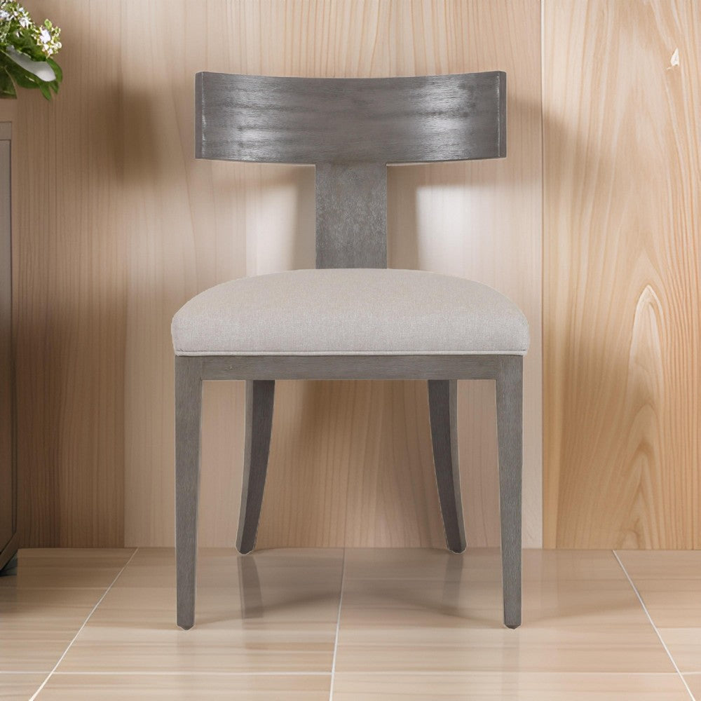 Benjara Cid Sten 21 Inch Dining Chair Set of 2, T Shape Back, Beige Linen, Gray