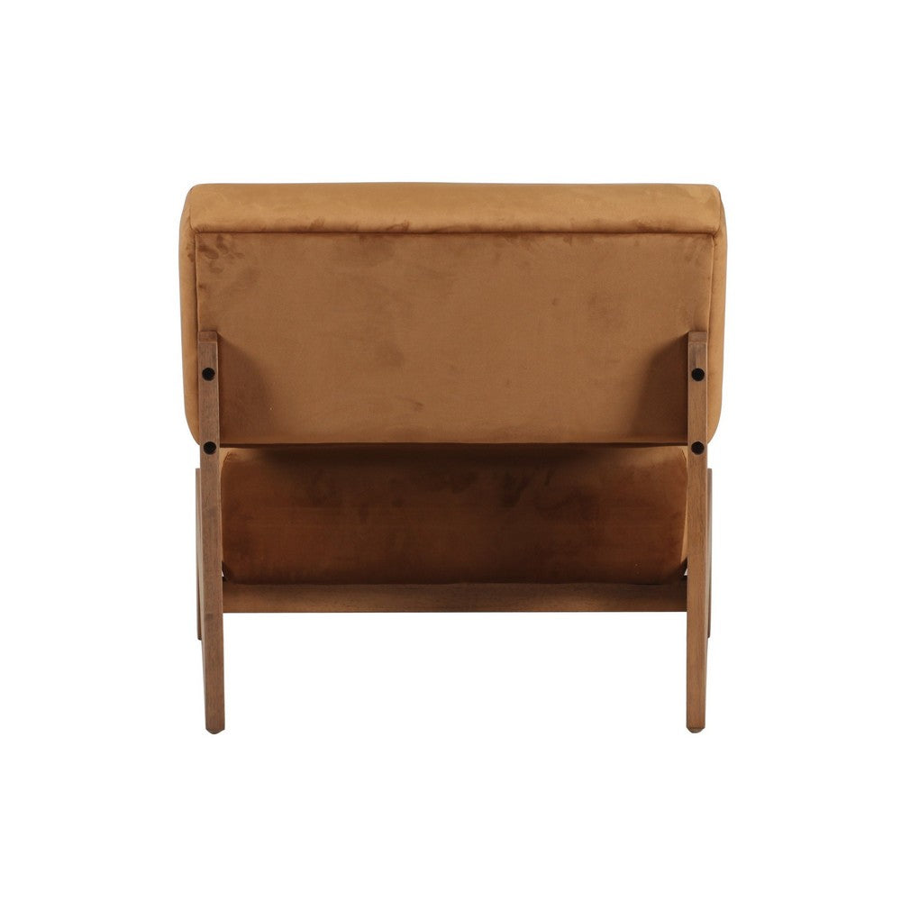 Benjara Cid Joy 30 Inch Accent Chair, Low Profile, Camel Brown Velvet, Wood Frame