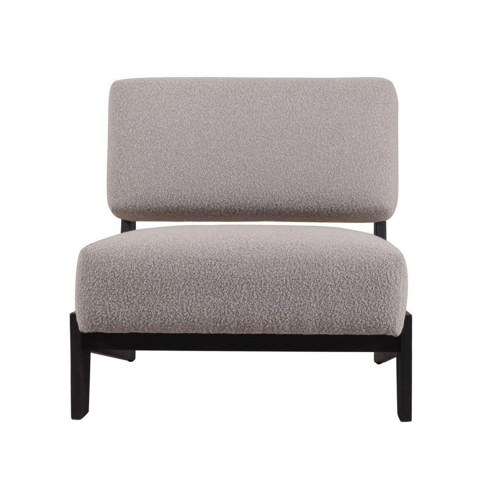 Benjara Cid Joy 30 Inch Accent Chair, Low Profile, Light Gray Velvet, Wood Frame