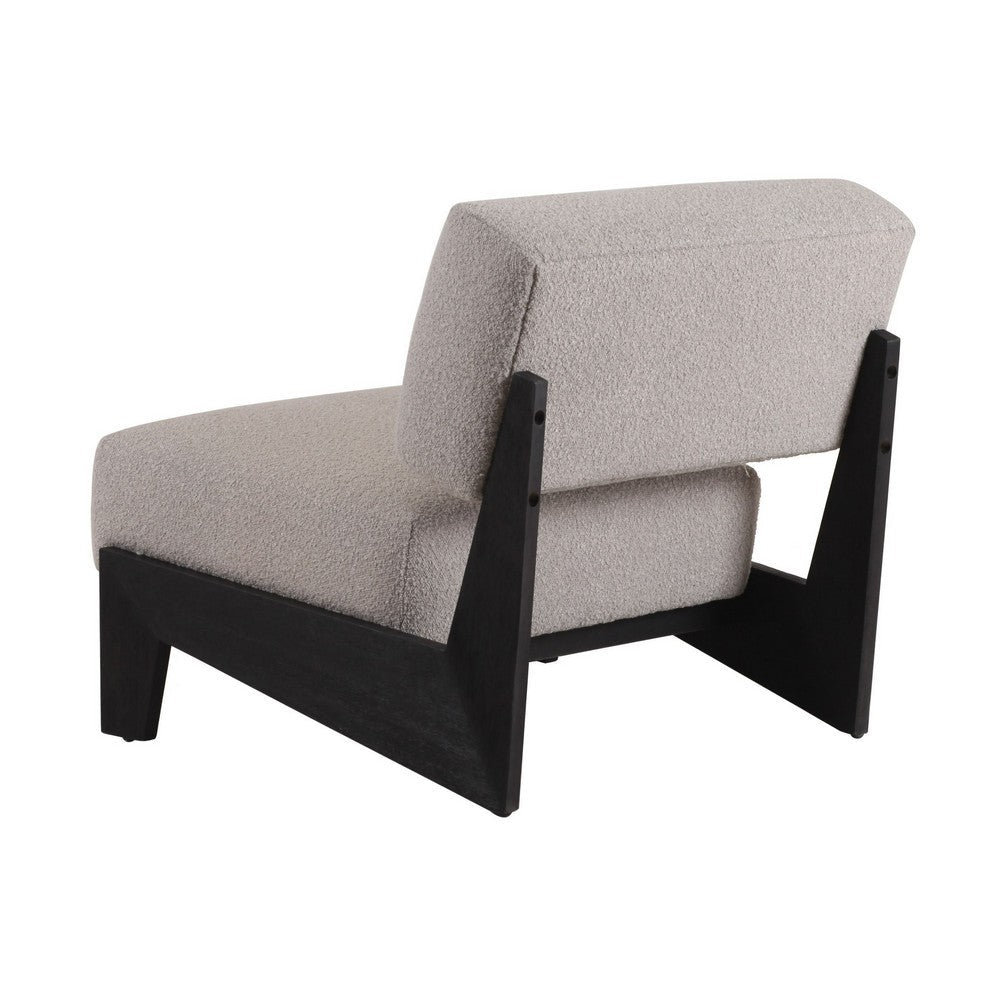 Benjara Cid Joy 30 Inch Accent Chair, Low Profile, Light Gray Velvet, Wood Frame