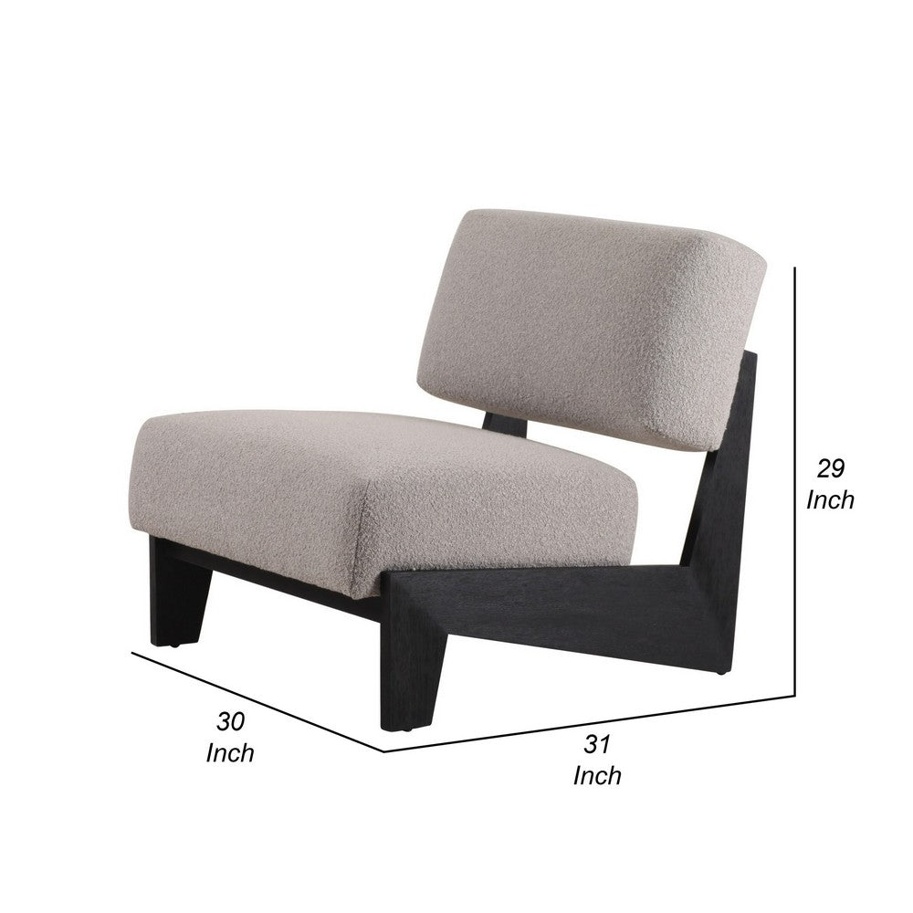Benjara Cid Joy 30 Inch Accent Chair, Low Profile, Light Gray Velvet, Wood Frame