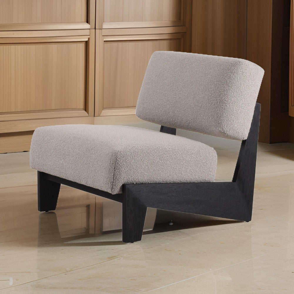 Benjara Cid Joy 30 Inch Accent Chair, Low Profile, Light Gray Velvet, Wood Frame