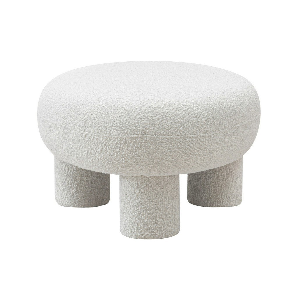 Benjara Cid 46 Inch Accent Bench Ottoman, White Polyester Oval Seat, Pine Wood Legs