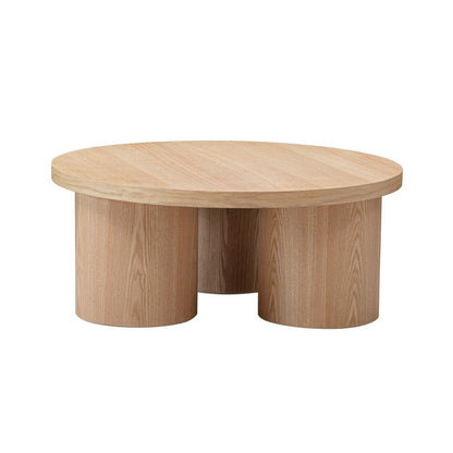 Benjara Cid Smith 36 Inch Coffee Table, Round Top And Legs, Solid Oak Wood, Natural