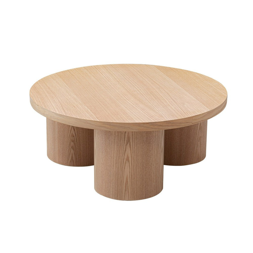 Benjara Cid Smith 36 Inch Coffee Table, Round Top And Legs, Solid Oak Wood, Natural