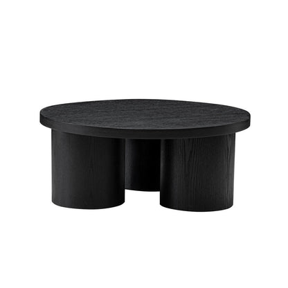 Benjara Cid Smith 36 Inch Coffee Table, Round Top And Legs, Black Solid Oak Wood