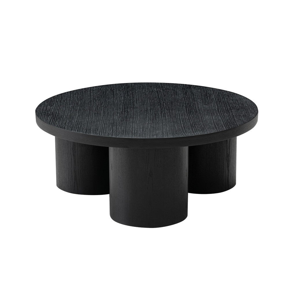 Benjara Cid Smith 36 Inch Coffee Table, Round Top And Legs, Black Solid Oak Wood