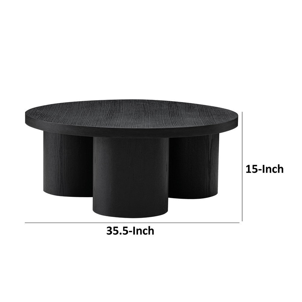 Benjara Cid Smith 36 Inch Coffee Table, Round Top And Legs, Black Solid Oak Wood