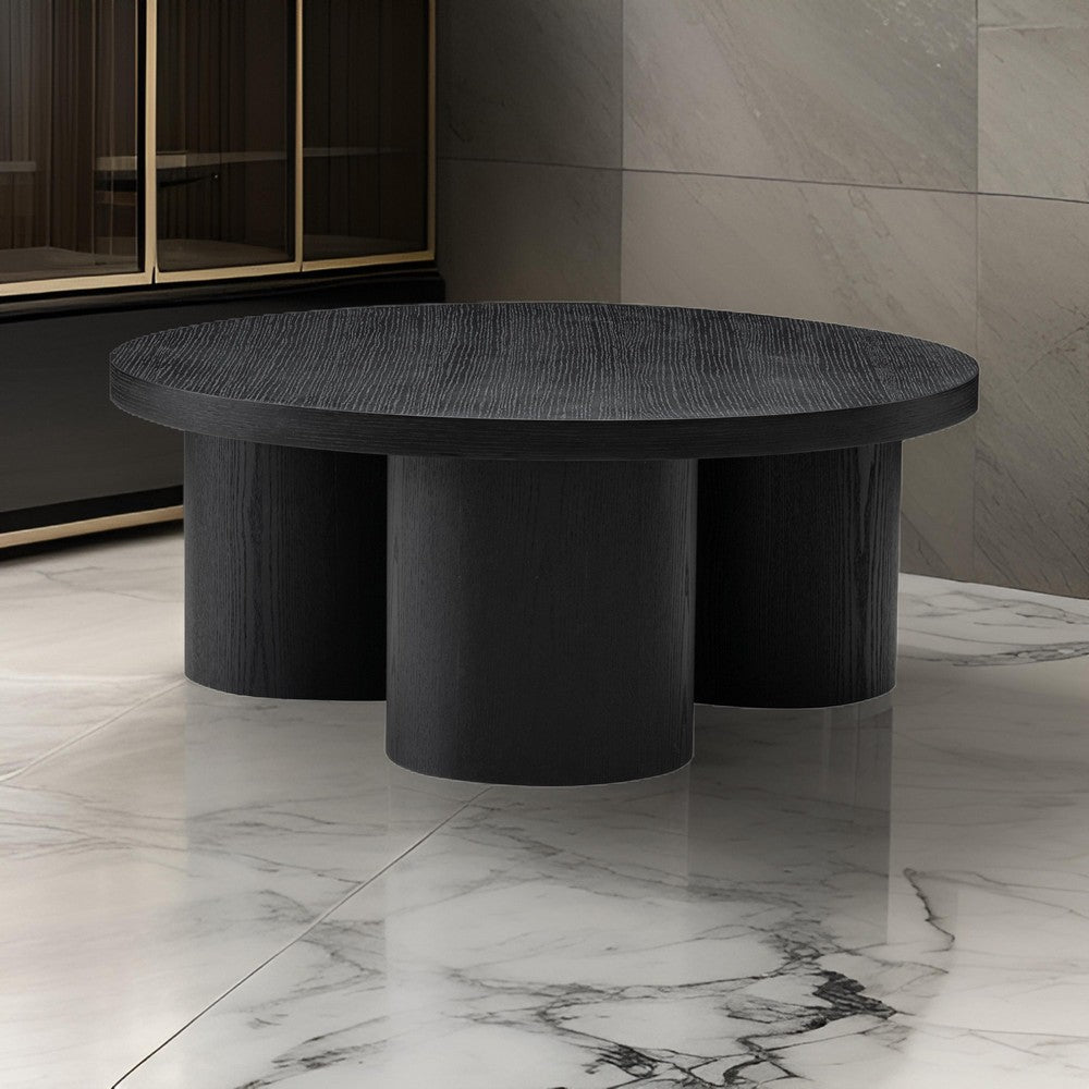 Benjara Cid Smith 36 Inch Coffee Table, Round Top And Legs, Black Solid Oak Wood