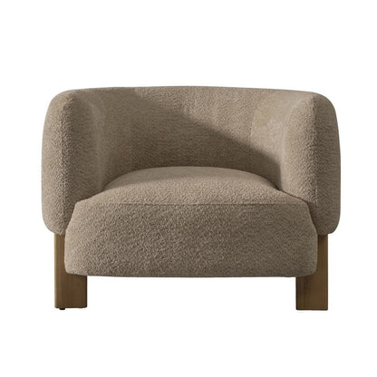 Benjara Reno Tira 38 Inch Accent Chair, Taupe Polyester, Foam Cushions, Solid Wood