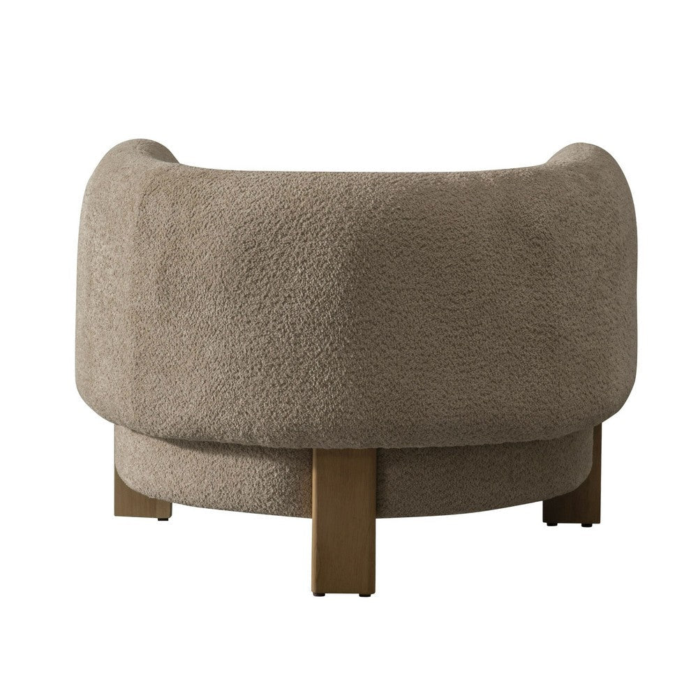 Benjara Reno Tira 38 Inch Accent Chair, Taupe Polyester, Foam Cushions, Solid Wood