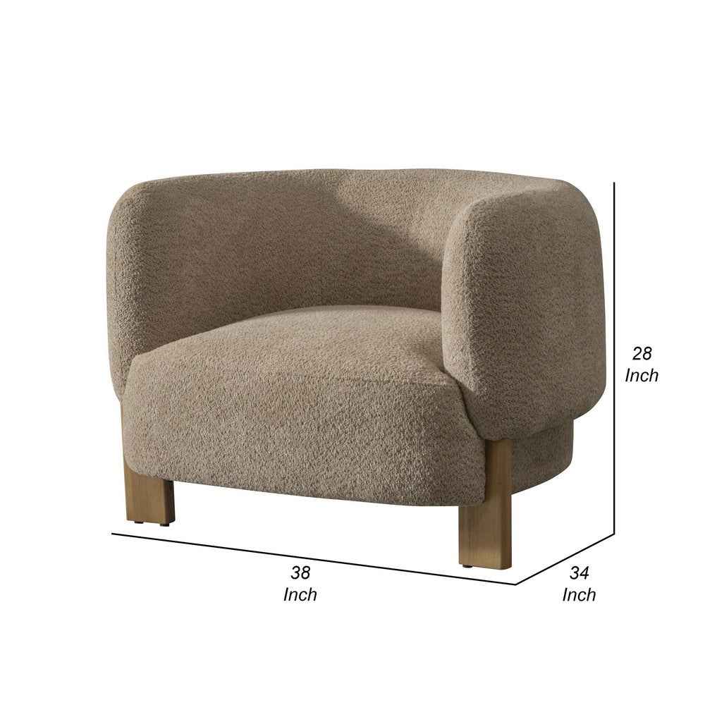 Benjara Reno Tira 38 Inch Accent Chair, Taupe Polyester, Foam Cushions, Solid Wood