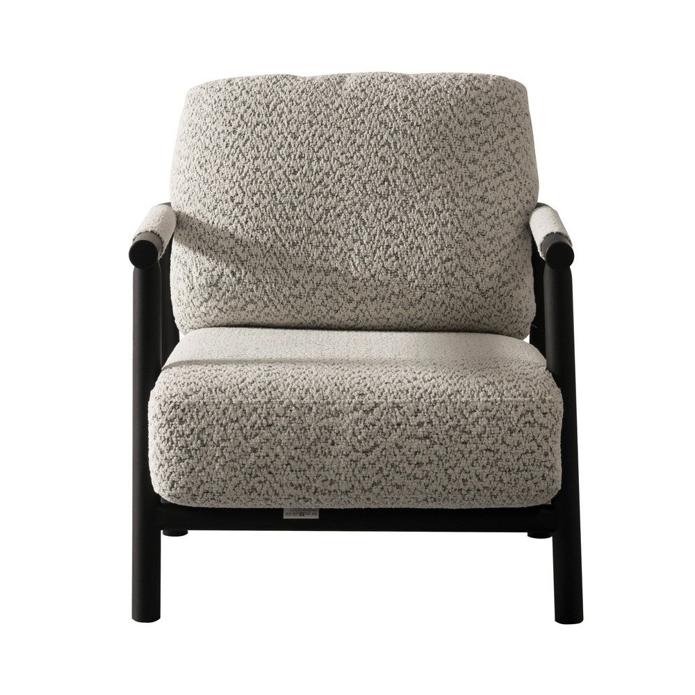 Benjara Cid Bali 28 Inch Accent Chair, Gray Polyester, Cushions, Black Metal, Wood